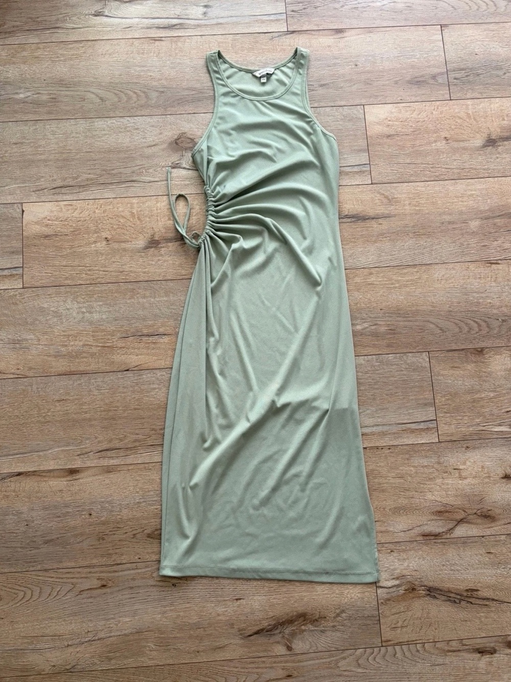Speechless Sage Green Side-Ruched Midi Dress
